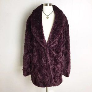 Express Festival Faux Fur Purple Burgundy Teddy Coat Jacket